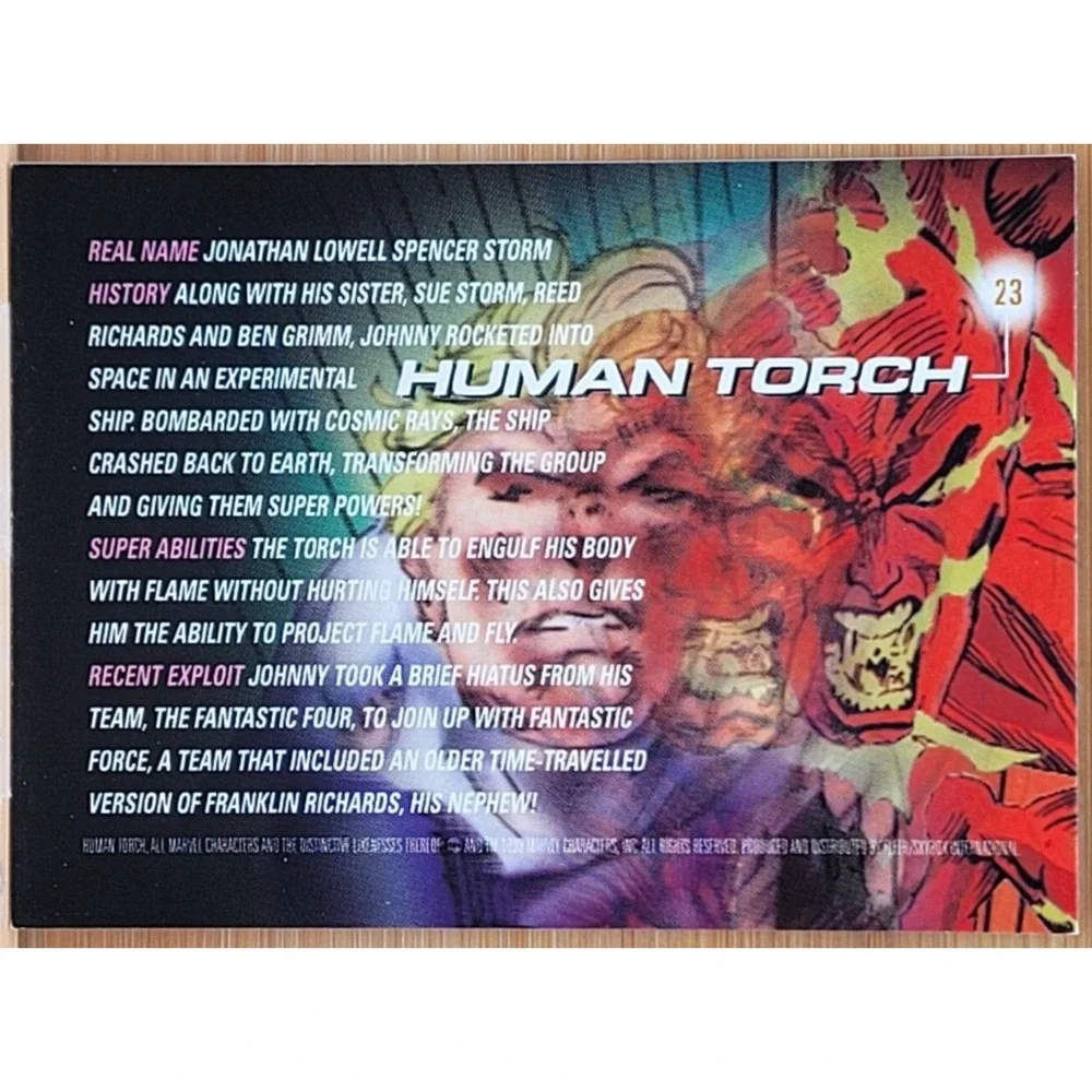 HUMAN TORCH 1996 MARVEL MOTION FLEER/SKYBOX‎ CARD #23